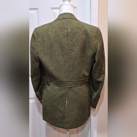 Vintage H.I.S Olive Green Tweed Wool Safari Hunting Jacket Coat - Picture 6 of 11
